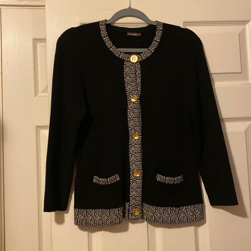 J McLaughlin sweater, black w/black and white trim. Size L (stretchy material)
